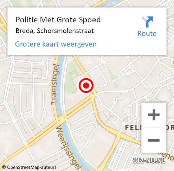 Locatie op kaart van de 112 melding: Politie Met Grote Spoed Naar Breda, Schorsmolenstraat op 4 december 2024 08:28