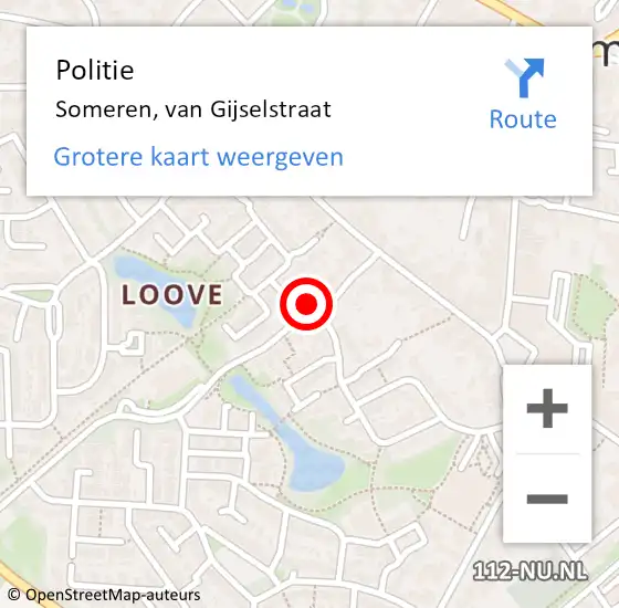 Locatie op kaart van de 112 melding: Politie Someren, van Gijselstraat op 4 december 2024 08:31