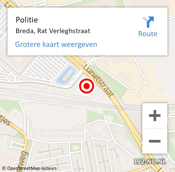 Locatie op kaart van de 112 melding: Politie Breda, Rat Verleghstraat op 4 december 2024 08:34