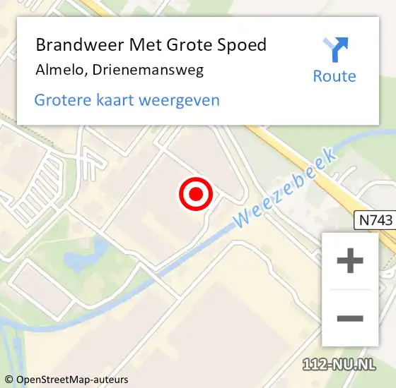 Locatie op kaart van de 112 melding: Brandweer Met Grote Spoed Naar Almelo, Drienemansweg op 4 december 2024 09:02