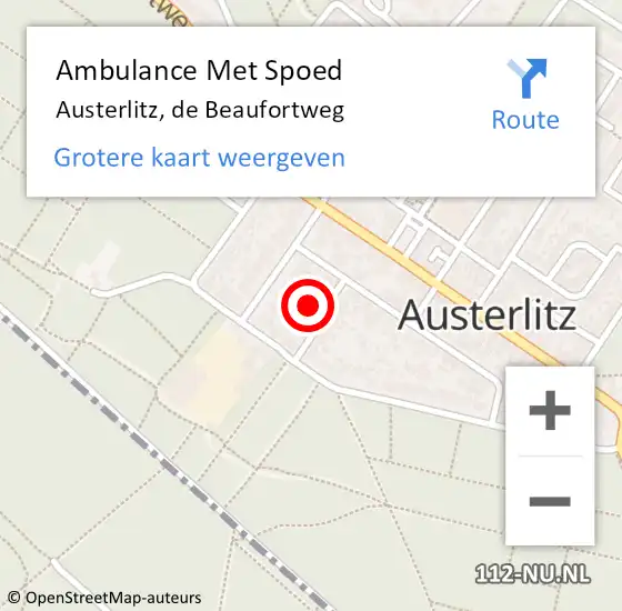 Locatie op kaart van de 112 melding: Ambulance Met Spoed Naar Austerlitz, de Beaufortweg op 29 oktober 2014 09:06