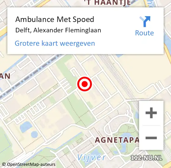 Locatie op kaart van de 112 melding: Ambulance Met Spoed Naar Delft, Alexander Fleminglaan op 4 december 2024 09:24