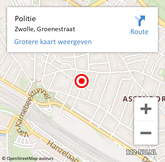 Locatie op kaart van de 112 melding: Politie Zwolle, Groenestraat op 4 december 2024 09:25