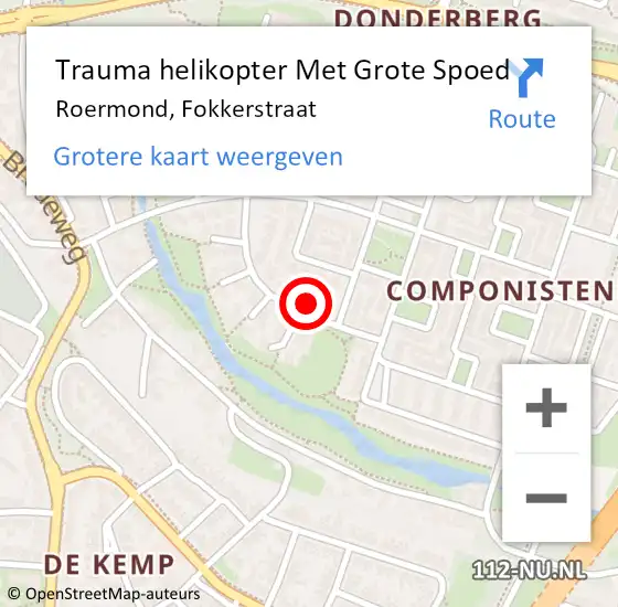 Locatie op kaart van de 112 melding: Trauma helikopter Met Grote Spoed Naar Roermond, Fokkerstraat op 4 december 2024 09:29