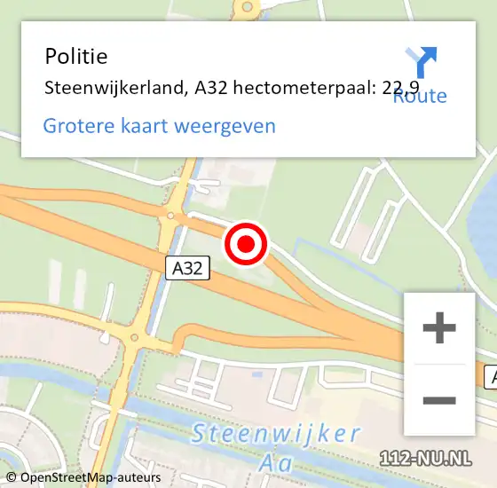 Locatie op kaart van de 112 melding: Politie Steenwijkerland, A32 hectometerpaal: 22,9 op 4 december 2024 09:56