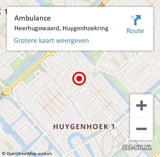 Locatie op kaart van de 112 melding: Ambulance Heerhugowaard, Huygenhoekring op 4 december 2024 10:12