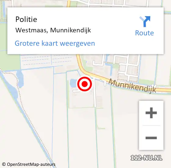 Locatie op kaart van de 112 melding: Politie Westmaas, Munnikendijk op 4 december 2024 10:21