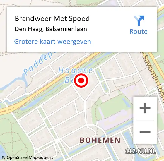 Locatie op kaart van de 112 melding: Brandweer Met Spoed Naar Den Haag, Balsemienlaan op 4 december 2024 10:27