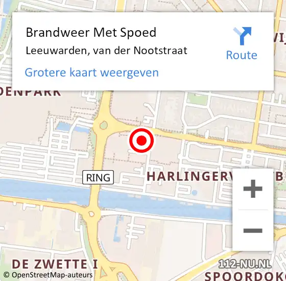 Locatie op kaart van de 112 melding: Brandweer Met Spoed Naar Leeuwarden, van der Nootstraat op 4 december 2024 10:33