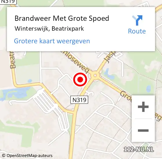 Locatie op kaart van de 112 melding: Brandweer Met Grote Spoed Naar Winterswijk, Beatrixpark op 4 december 2024 10:36