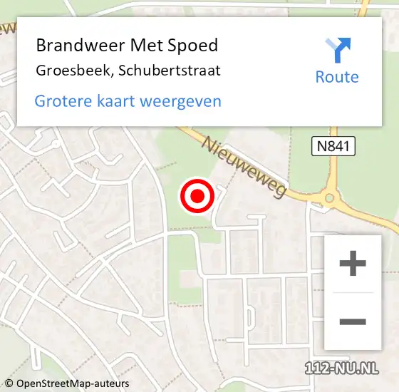 Locatie op kaart van de 112 melding: Brandweer Met Spoed Naar Groesbeek, Schubertstraat op 4 december 2024 10:41