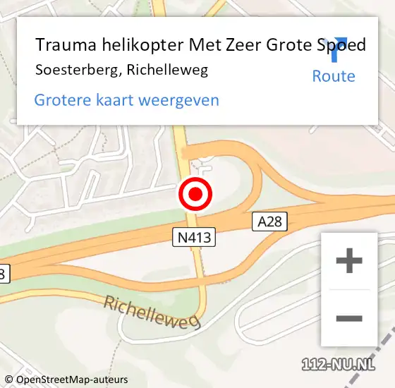 Locatie op kaart van de 112 melding: Trauma helikopter Met Zeer Grote Spoed Naar Soesterberg, Richelleweg op 4 december 2024 10:50