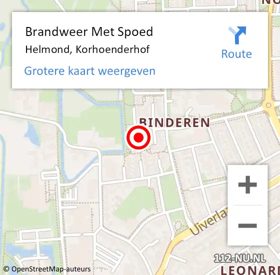 Locatie op kaart van de 112 melding: Brandweer Met Spoed Naar Helmond, Korhoenderhof op 4 december 2024 10:53