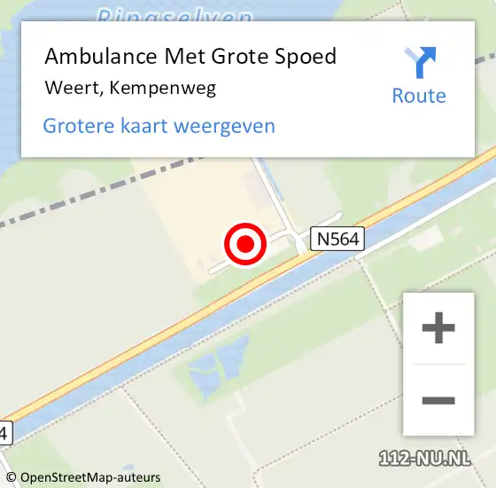 Locatie op kaart van de 112 melding: Ambulance Met Grote Spoed Naar Weert, Kempenweg op 4 december 2024 11:23