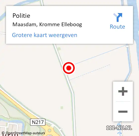 Locatie op kaart van de 112 melding: Politie Maasdam, Kromme Elleboog op 4 december 2024 11:38