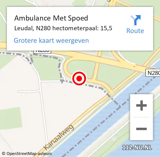 Locatie op kaart van de 112 melding: Ambulance Met Spoed Naar Leudal, N280 hectometerpaal: 15,5 op 4 december 2024 11:43