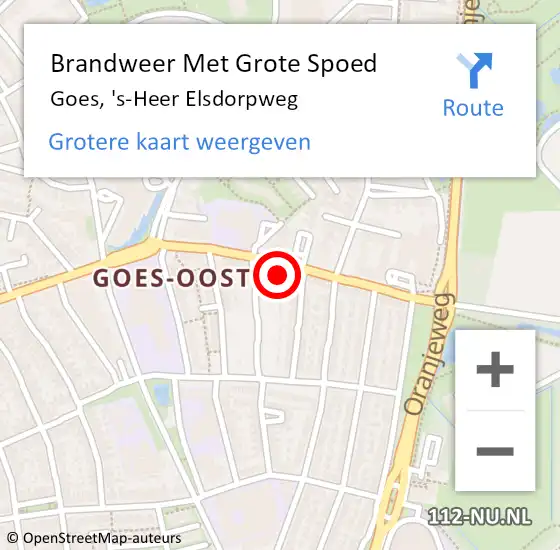 Locatie op kaart van de 112 melding: Brandweer Met Grote Spoed Naar Goes, 's-Heer Elsdorpweg op 4 december 2024 12:07