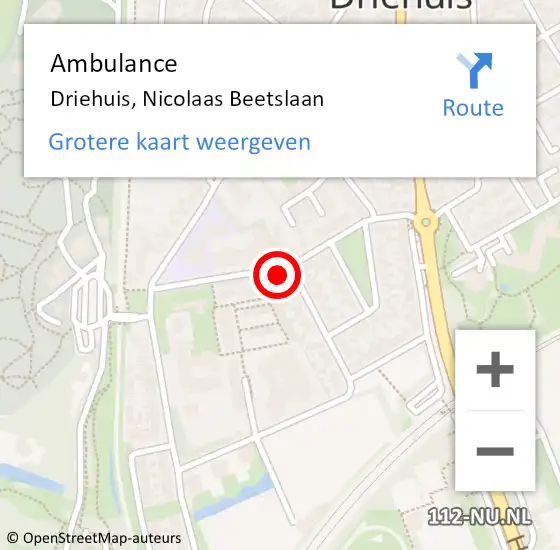 Locatie op kaart van de 112 melding: Ambulance Driehuis, Nicolaas Beetslaan op 4 december 2024 12:13