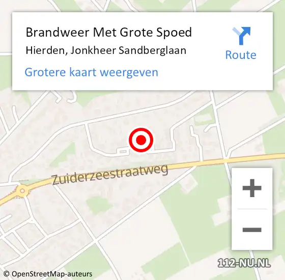 Locatie op kaart van de 112 melding: Brandweer Met Grote Spoed Naar Hierden, Jonkheer Sandberglaan op 4 december 2024 12:39