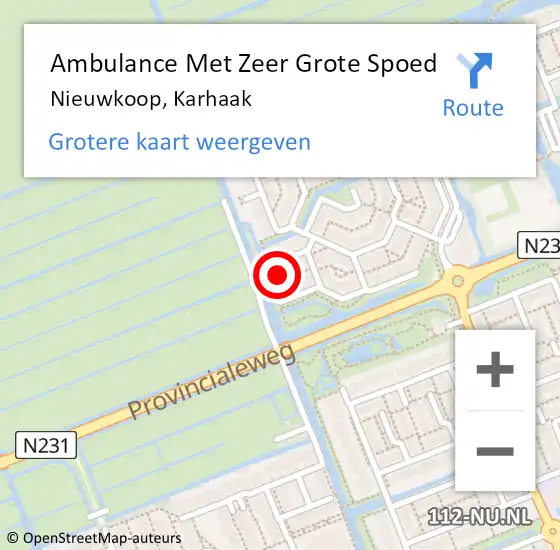 Locatie op kaart van de 112 melding: Ambulance Met Zeer Grote Spoed Naar Nieuwkoop, Karhaak op 4 december 2024 12:40