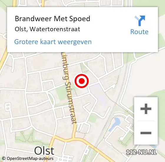 Locatie op kaart van de 112 melding: Brandweer Met Spoed Naar Olst, Watertorenstraat op 4 december 2024 13:15