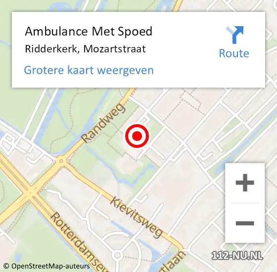 Locatie op kaart van de 112 melding: Ambulance Met Spoed Naar Ridderkerk, Mozartstraat op 4 december 2024 14:07