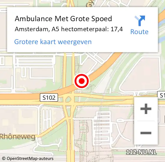 Locatie op kaart van de 112 melding: Ambulance Met Grote Spoed Naar Amsterdam, A5 hectometerpaal: 17,4 op 4 december 2024 14:18