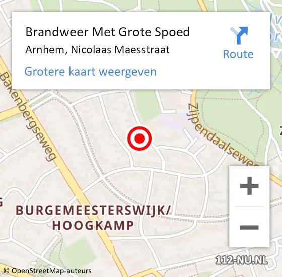 Locatie op kaart van de 112 melding: Brandweer Met Grote Spoed Naar Arnhem, Nicolaas Maesstraat op 4 december 2024 14:19