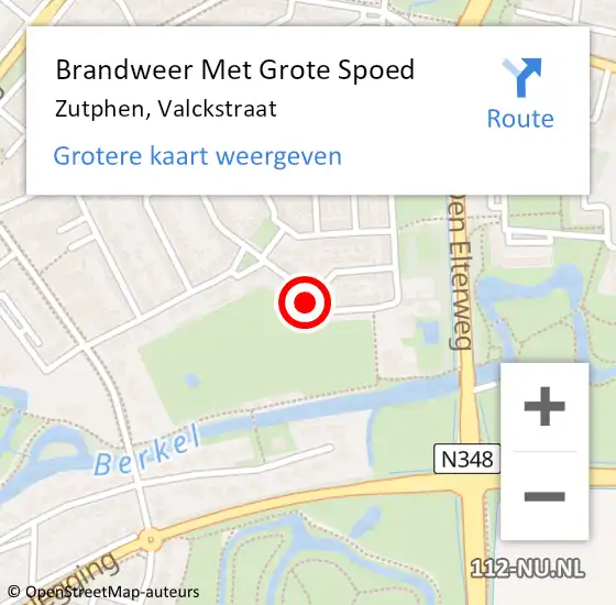 Locatie op kaart van de 112 melding: Brandweer Met Grote Spoed Naar Zutphen, Valckstraat op 4 december 2024 14:34