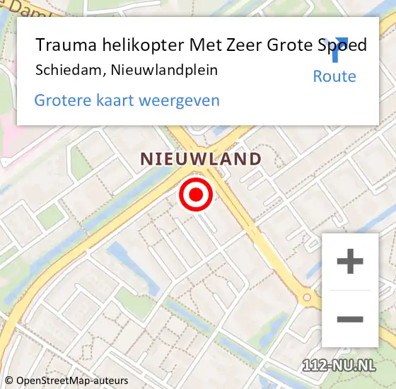 Locatie op kaart van de 112 melding: Trauma helikopter Met Zeer Grote Spoed Naar Schiedam, Nieuwlandplein op 4 december 2024 14:37