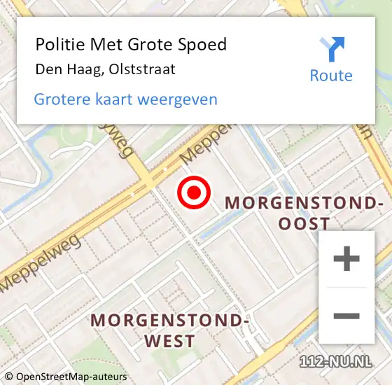 Locatie op kaart van de 112 melding: Politie Met Grote Spoed Naar Den Haag, Olststraat op 4 december 2024 14:39