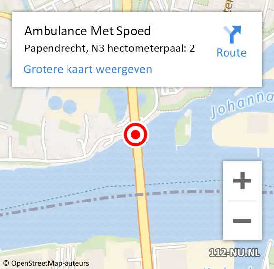 Locatie op kaart van de 112 melding: Ambulance Met Spoed Naar Papendrecht, N3 hectometerpaal: 2 op 4 december 2024 14:45