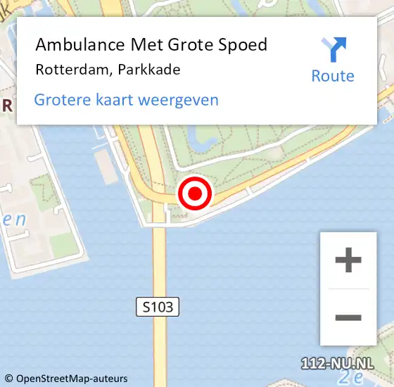 Locatie op kaart van de 112 melding: Ambulance Met Grote Spoed Naar Rotterdam, Parkkade op 4 december 2024 14:50