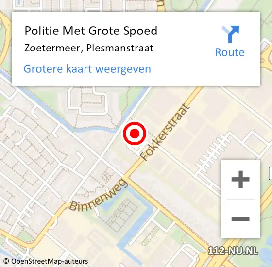 Locatie op kaart van de 112 melding: Politie Met Grote Spoed Naar Zoetermeer, Plesmanstraat op 4 december 2024 15:09