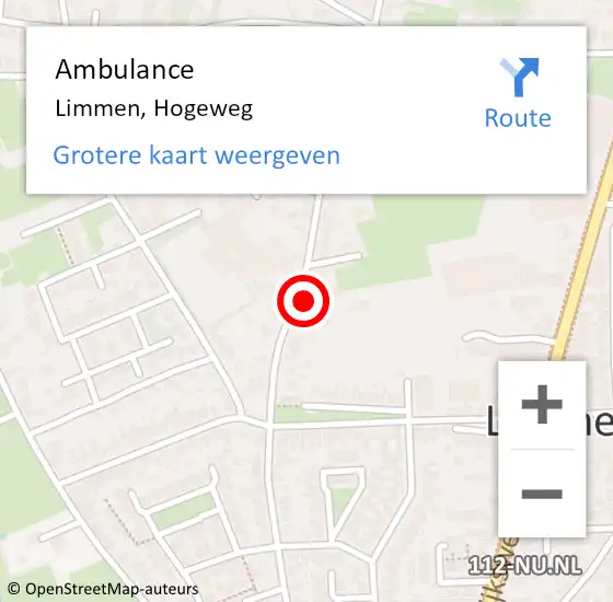 Locatie op kaart van de 112 melding: Ambulance Limmen, Hogeweg op 4 december 2024 15:26