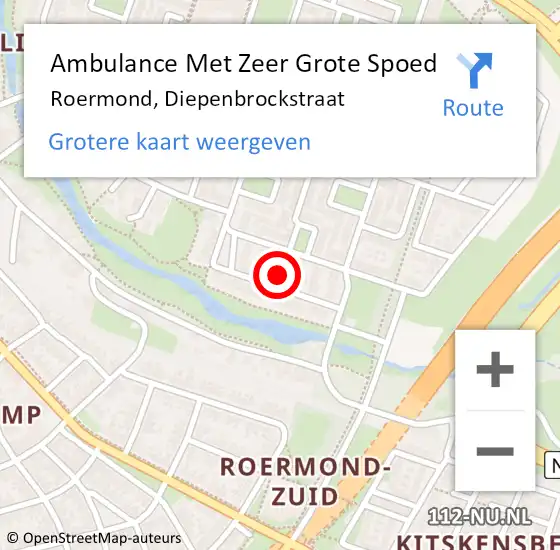 Locatie op kaart van de 112 melding: Ambulance Met Zeer Grote Spoed Naar Roermond, Diepenbrockstraat op 4 december 2024 15:36