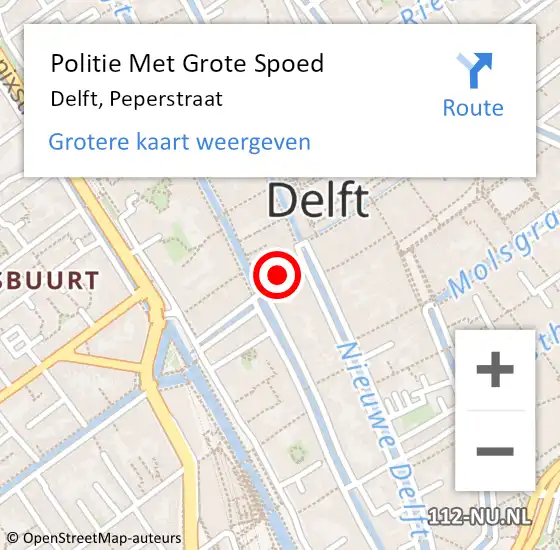 Locatie op kaart van de 112 melding: Politie Met Grote Spoed Naar Delft, Peperstraat op 4 december 2024 16:10