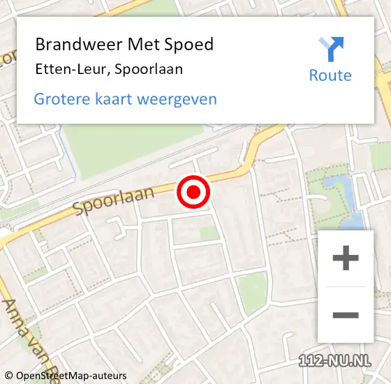 Locatie op kaart van de 112 melding: Brandweer Met Spoed Naar Etten-Leur, Spoorlaan op 4 december 2024 16:23