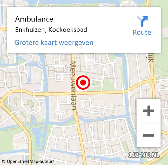 Locatie op kaart van de 112 melding: Ambulance Enkhuizen, Koekoekspad op 4 december 2024 16:35