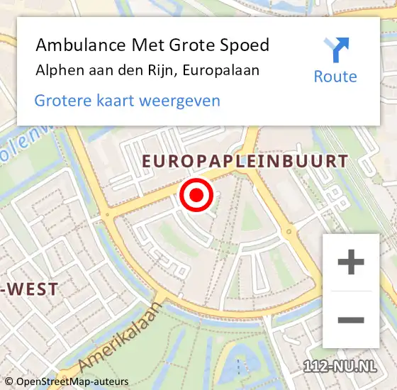 Locatie op kaart van de 112 melding: Ambulance Met Grote Spoed Naar Alphen aan den Rijn, Europalaan op 4 december 2024 17:05