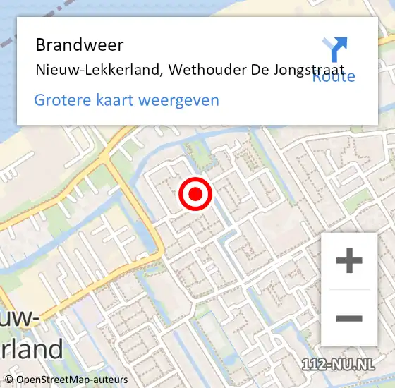 Locatie op kaart van de 112 melding: Brandweer Nieuw-Lekkerland, Wethouder De Jongstraat op 4 december 2024 17:27