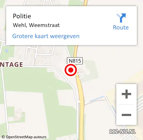 Locatie op kaart van de 112 melding: Politie Wehl, Weemstraat op 4 december 2024 17:58