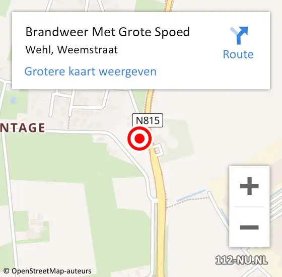 Locatie op kaart van de 112 melding: Brandweer Met Grote Spoed Naar Wehl, Weemstraat op 4 december 2024 18:00