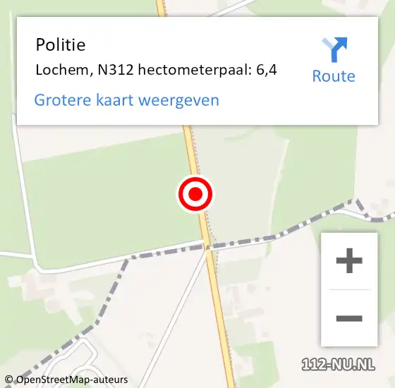 Locatie op kaart van de 112 melding: Politie Lochem, N312 hectometerpaal: 6,4 op 4 december 2024 18:12