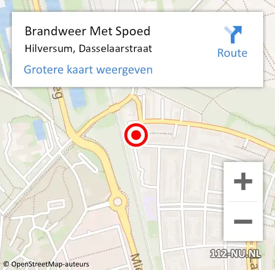 Locatie op kaart van de 112 melding: Brandweer Met Spoed Naar Hilversum, Dasselaarstraat op 4 december 2024 18:46