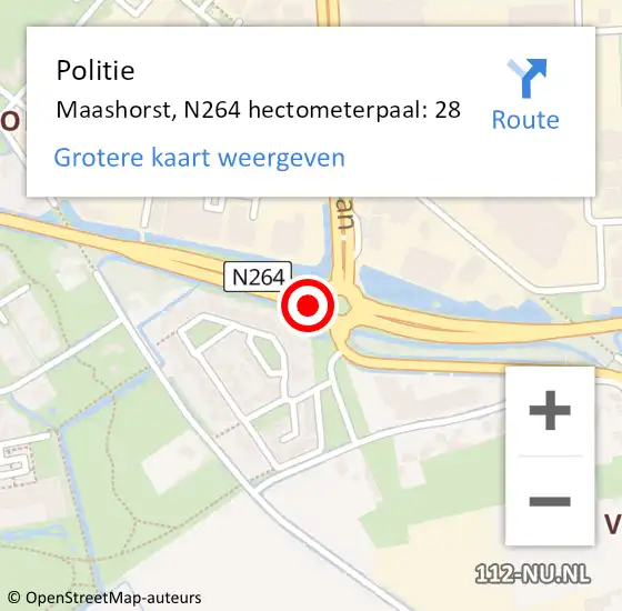 Locatie op kaart van de 112 melding: Politie Maashorst, N264 hectometerpaal: 28 op 4 december 2024 18:48