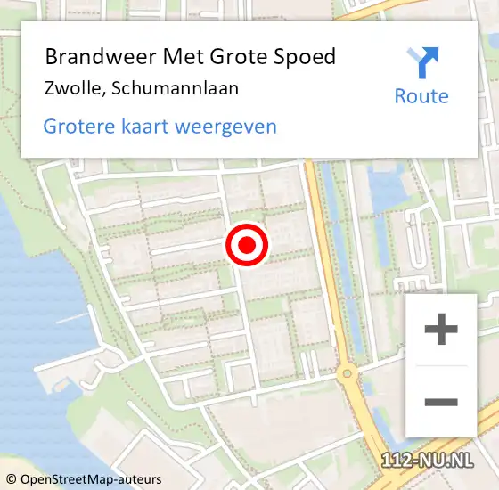 Locatie op kaart van de 112 melding: Brandweer Met Grote Spoed Naar Zwolle, Schumannlaan op 4 december 2024 19:14