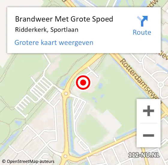 Locatie op kaart van de 112 melding: Brandweer Met Grote Spoed Naar Ridderkerk, Sportlaan op 4 december 2024 19:37