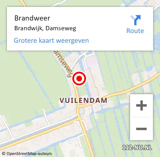 Locatie op kaart van de 112 melding: Brandweer Brandwijk, Damseweg op 4 december 2024 20:03