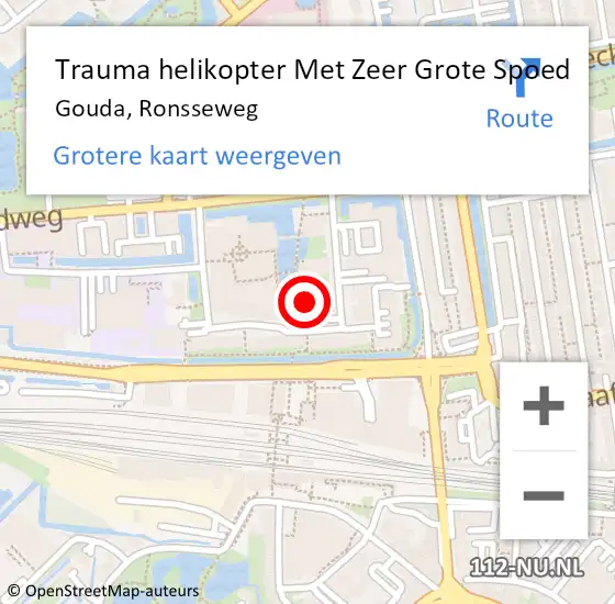 Locatie op kaart van de 112 melding: Trauma helikopter Met Zeer Grote Spoed Naar Gouda, Ronsseweg op 4 december 2024 20:09